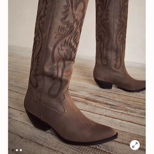 Free People X Jeffrey Campbell Finn Tall Western Boot Grey Washed NWOT